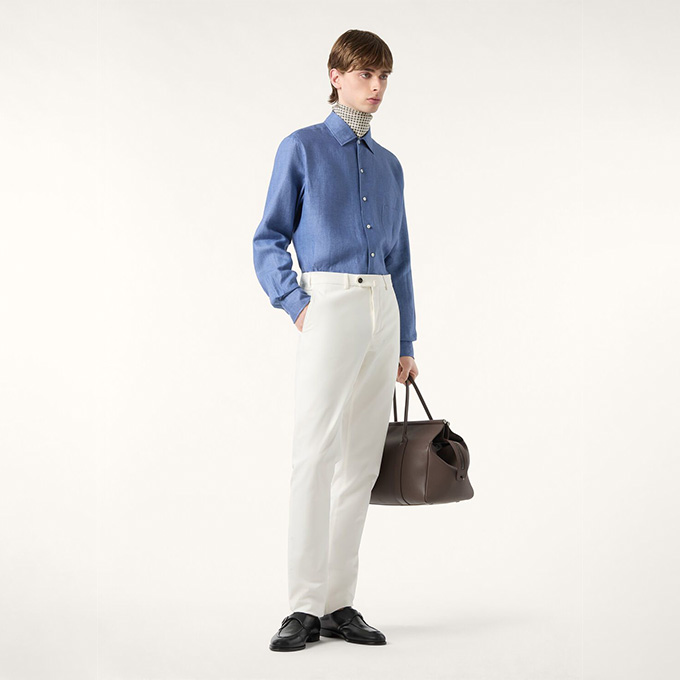 loro piana point collar linen long‑sleeve shirt